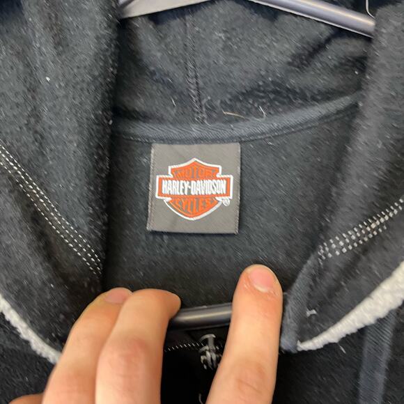 Vintage y2k 2000s black gray fuzzy fleece Harley Davidson women's zip up‎ Hoodie - Picture 5 of 9
